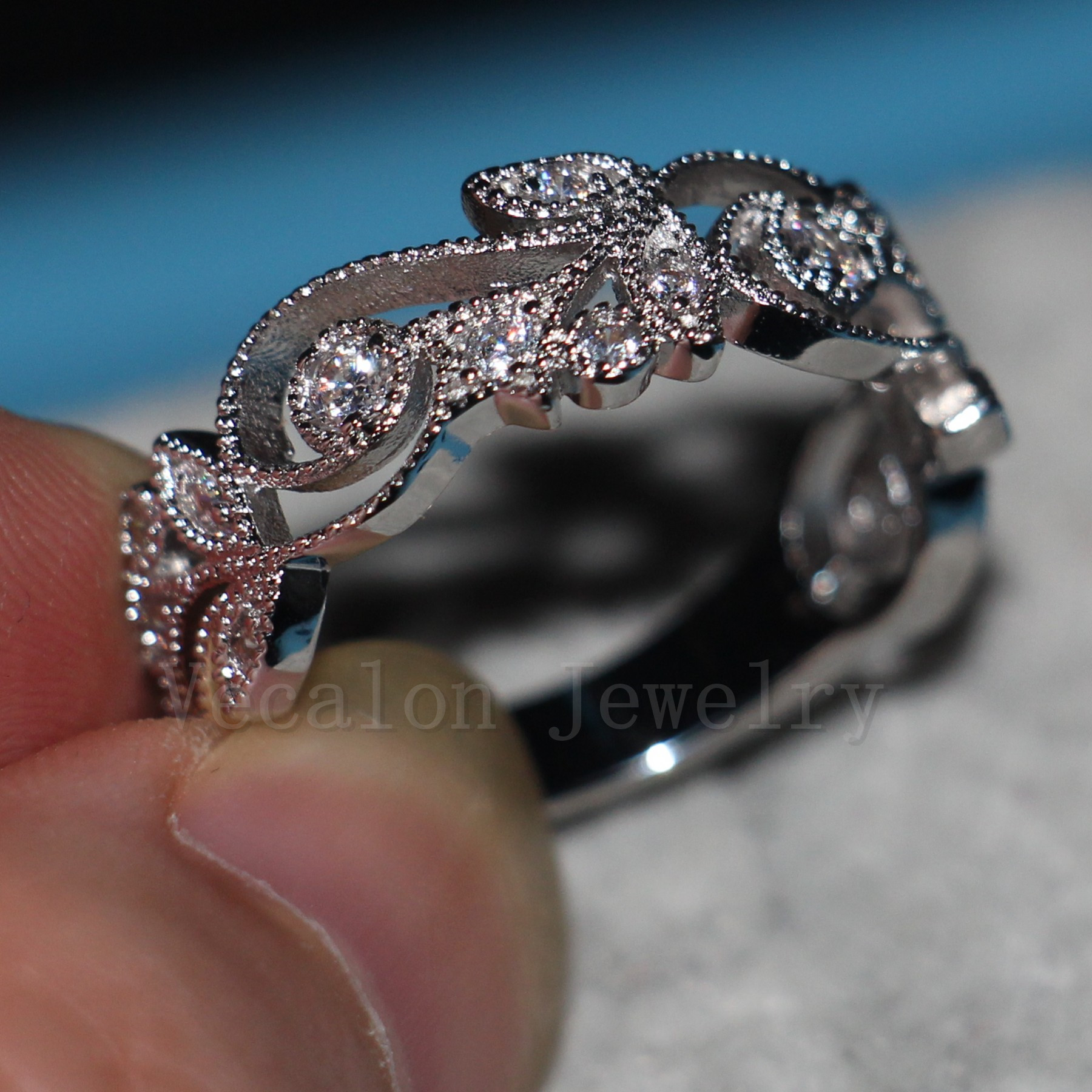Vecalon Brand Flower Design Women Jewelry ring Topaz Cz diamond 925 Sterling Silver Engagement wedding Band ring for women Gift