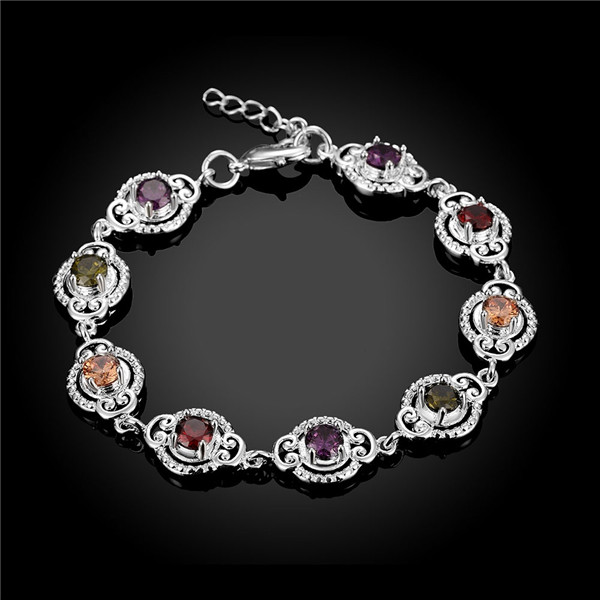 Hot sale christmas gift 925 silver Color stone bracelets DFMCH427,new fashion sterling silver plate Chain link gemstone bracelets high grade