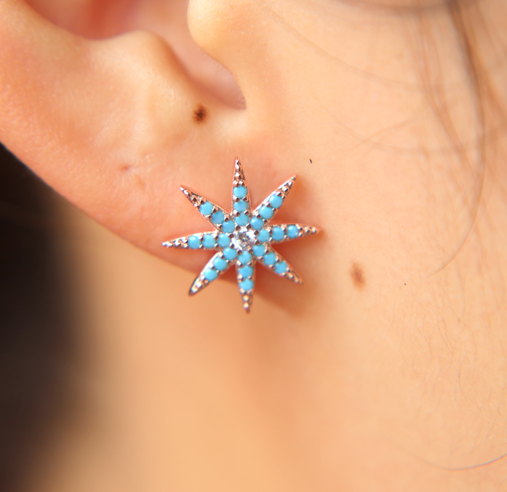 new arrive fashion jewelry mciro pave turquoise star north star studs rose gold silver stud earring
