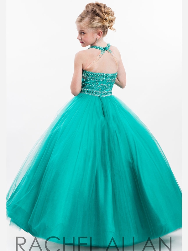 New Coral Jade Pageant Dresses Jewel Neck Illusion Crystal Beaded Open Back Long Kids Flower Girls Dress Birthday Communion Gowns