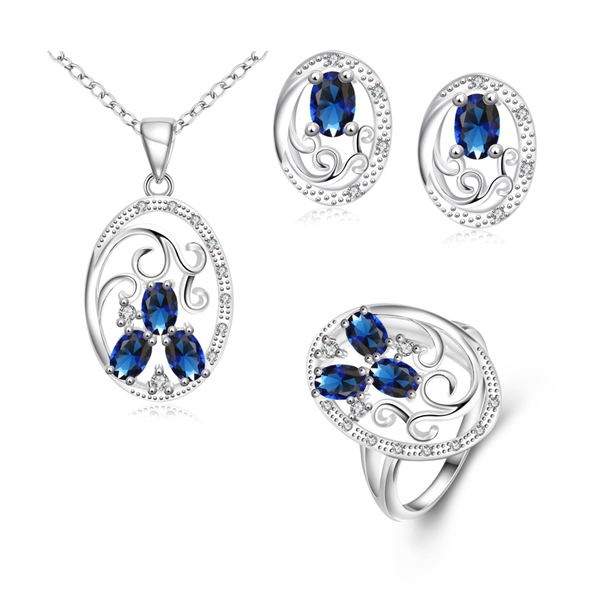 Hot sale fashion 925 silver necklace earring ring a famliy of three jewelry oval sets STSS135B sterling silver red gemstone rings wedding