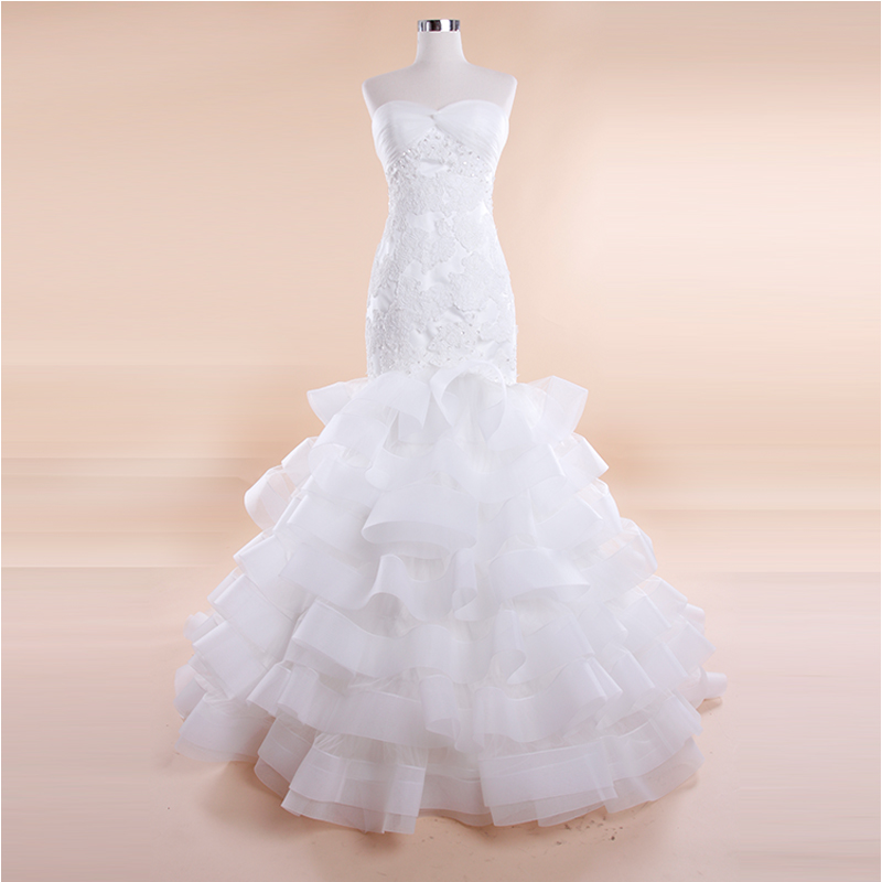 Ruffled Organza Mermaid Wedding Dress With Sweetheart Neckline 2016 Sweep Train Bridal Gowns Lace Up Bride Dresses