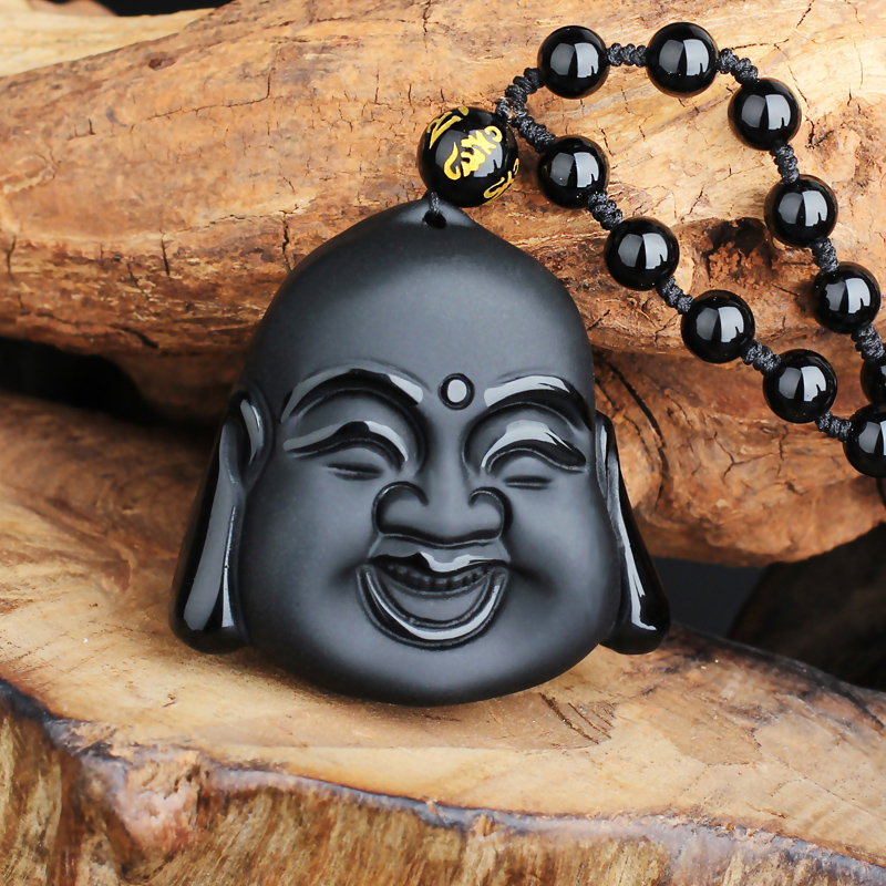 DJ Jewelry 100 Natural Black Obsidian Carving Maitreya Buddha Head Pendant Women Men039s Lucky Amulet Jewelry Pendants With Be