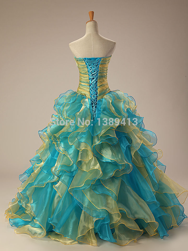 Ball Gown Sweetheart Ruffled Organza Quinceanera Dress Lace Up 2016 Elegant Beaded Prom Gowns Floor Length