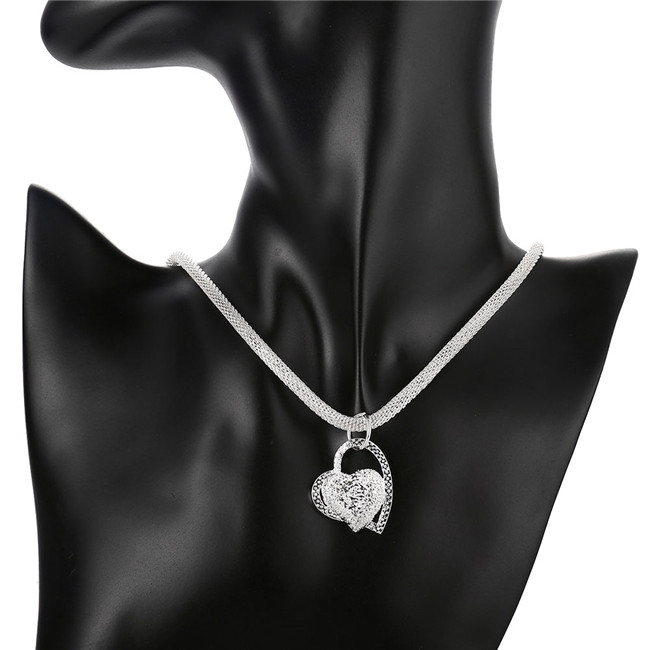 Hot sale Hanging double heart necklace sterling silver plate necklace STSN270,wholesale fashion 925 silver Chains necklace factory direct
