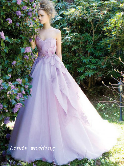 Free Shipping Lavender Ball Gown Sweetheart Sleeveless Organza Sweep Brush Train Dresses Wedding Dress Bridal Gowns Quinceanera Dress Women