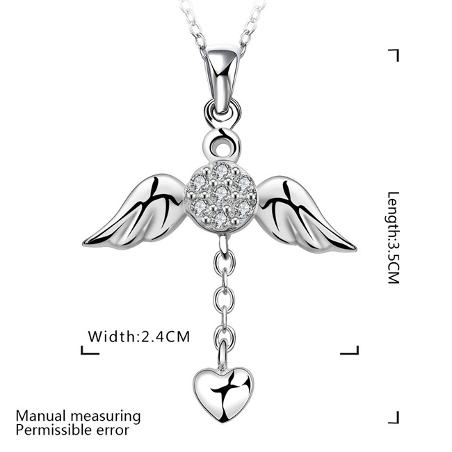 Brand new Angel wings Pendant Necklace white gemstone sterling silver plate necklace STSN674,fashion 925 silver necklace factory direct sale