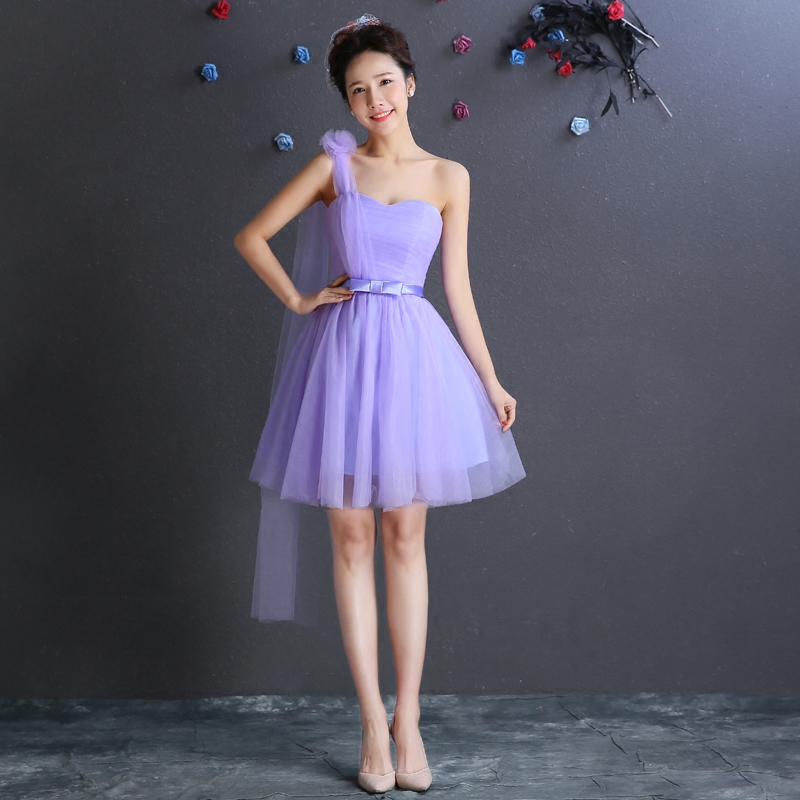 Lavender Tulle Short Bridesmaid Dress With Bow Lace Up 2018 Knee Length Bridesmaid Gowns For Wedding