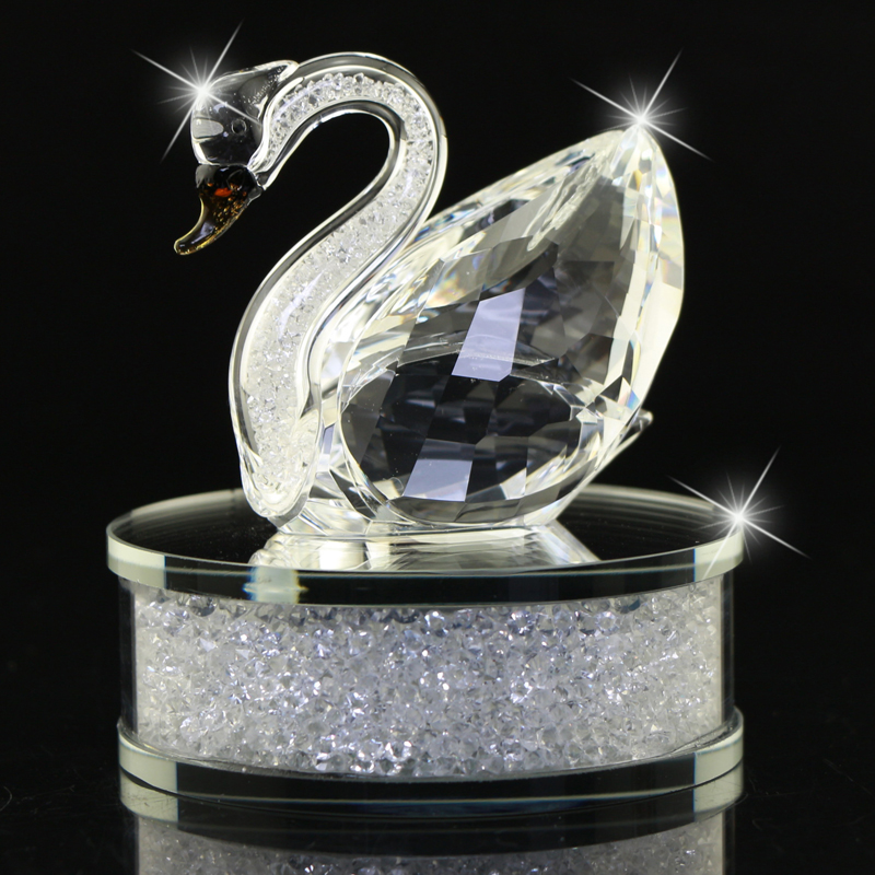 Bright Clear/Champagne Glass Crystal Swan Figurines filled with Rhinestone Home Decor Automotive interior Christmas Gift DEC123