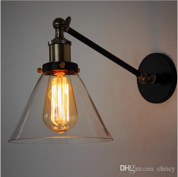 Loft Swing Arm Wall Sconces Retro LED Wall Light Warehouse Ambient Lighting Glass Lampshade Industrial Style E 27 Edsion Wall Lamp AC85-265V