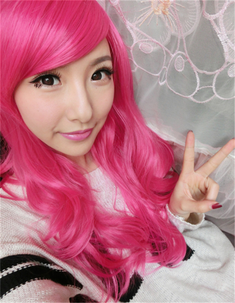 WoodFestival long rose red wig girls big wave wigs for women heat resistant party curly synthetic hair