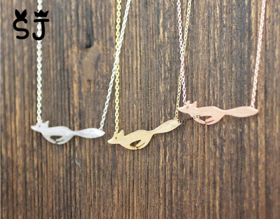 10PCS Gold Silver Cute Running Fox Necklaces Pendant Tiny Focks Origami Fox Necklace Animal jewelry for women men