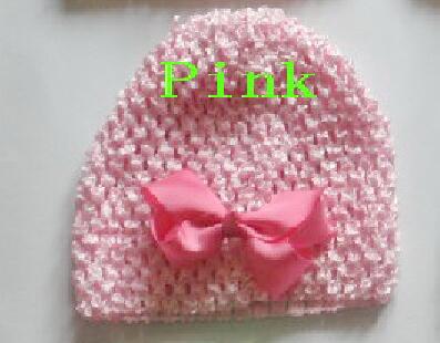 20pcs baby Infant waffle crochet hats hair bows clips sunny soft toddler beanie with 3" bows stretch caps feshion hot sell MZ9114