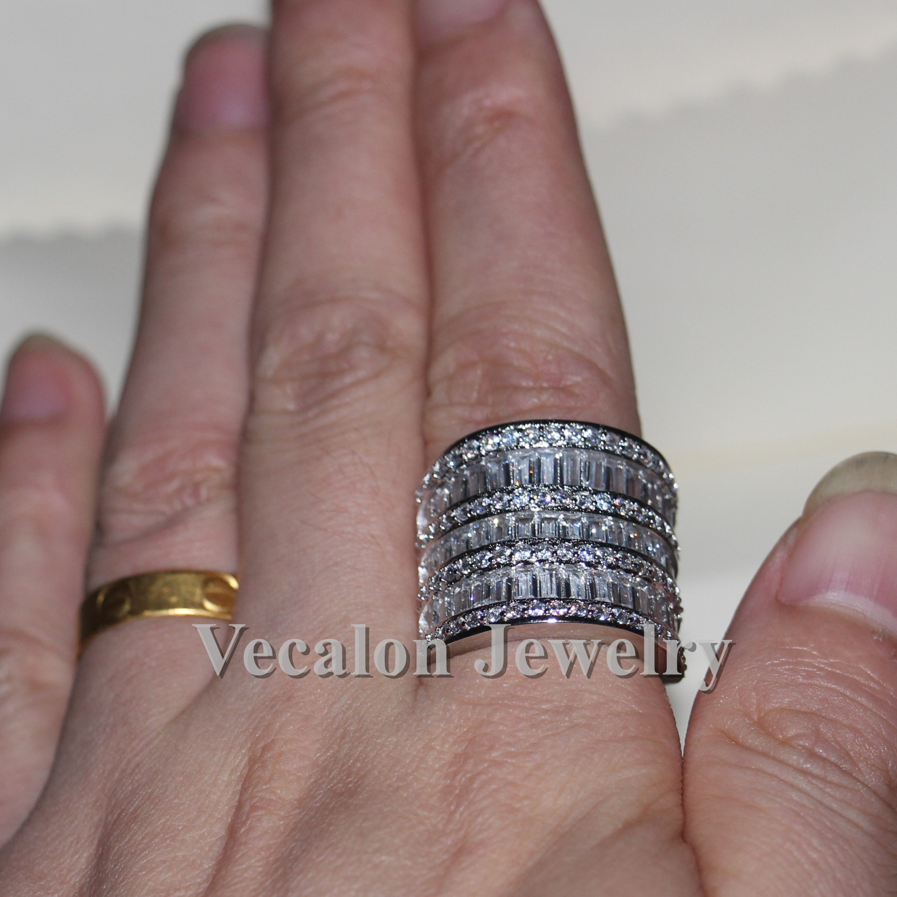 Vecalon Big ring Women Jewelry Full princess cut Simulated diamond Cz 925 Sterling Silver Engagement wedding Band ring for women