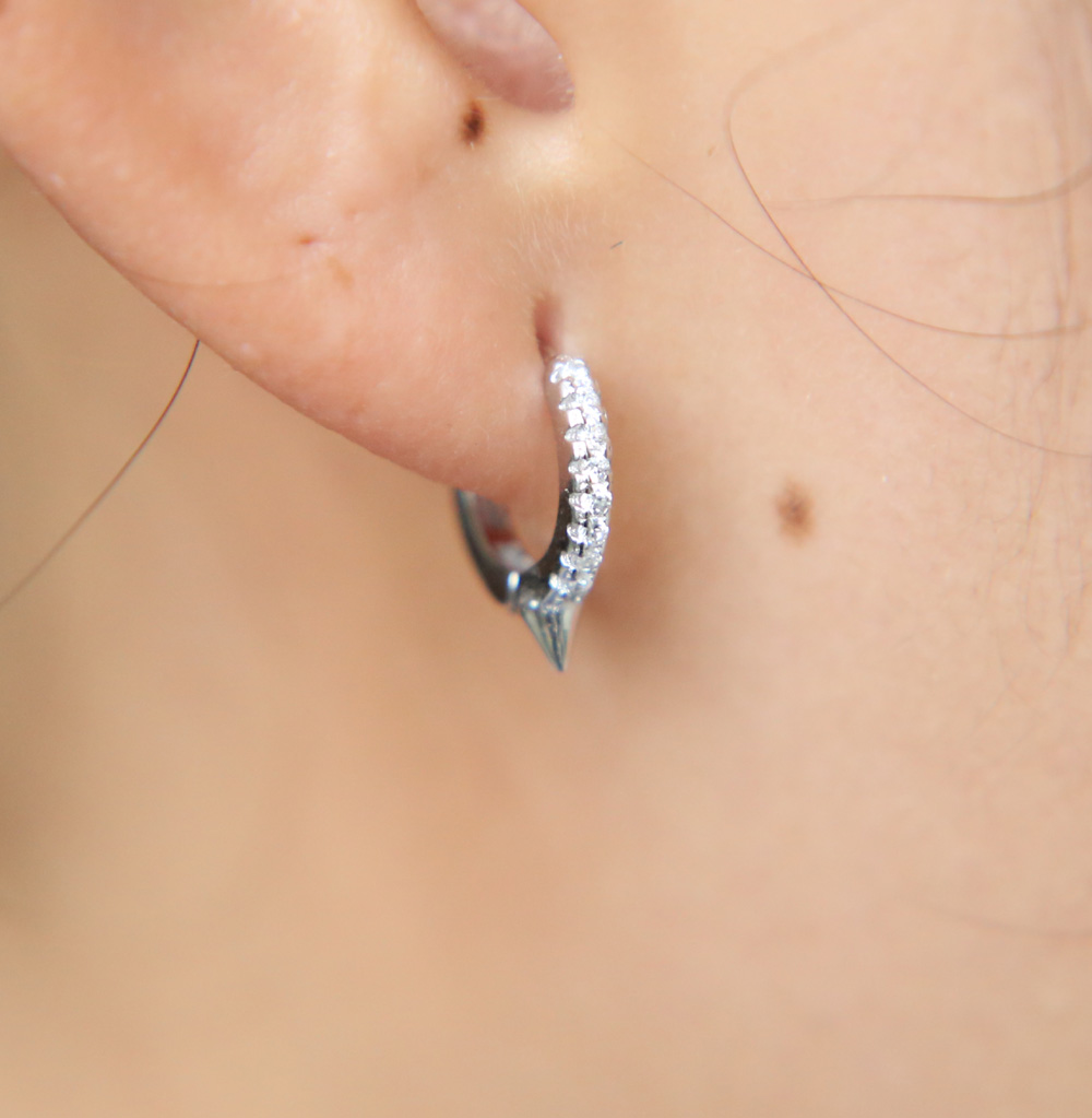 2017 new arrive 10mm circle hie hoops sterg sier 4 colors micro pave cz spike unique design wholesale mini hoop earring