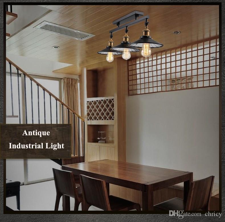 Anqitue led ceiling light vintage pendant lights loft industrial home lighting American countryside restaurant 3 heads chandelier