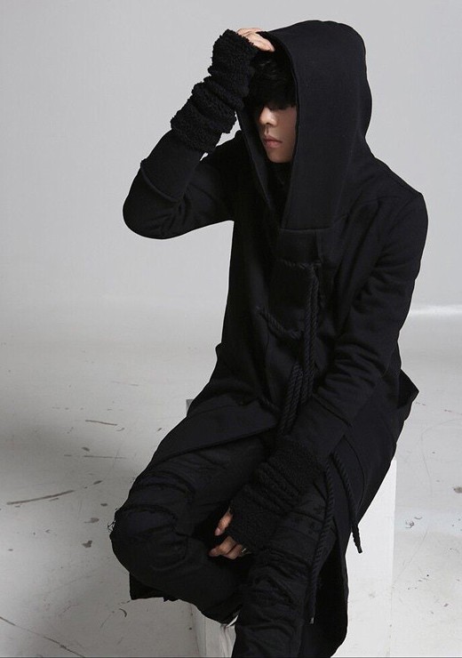 New fashion long trench coat men hip hop black long coat hoodie jacket mens casual wool overcoat hooded manteau homme cappotto