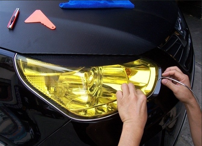4 rolls Yellow Headlights Tinting film Headlamp Tint tail lamp Vinyl lamp covering foil size 0.3x10m/Roll