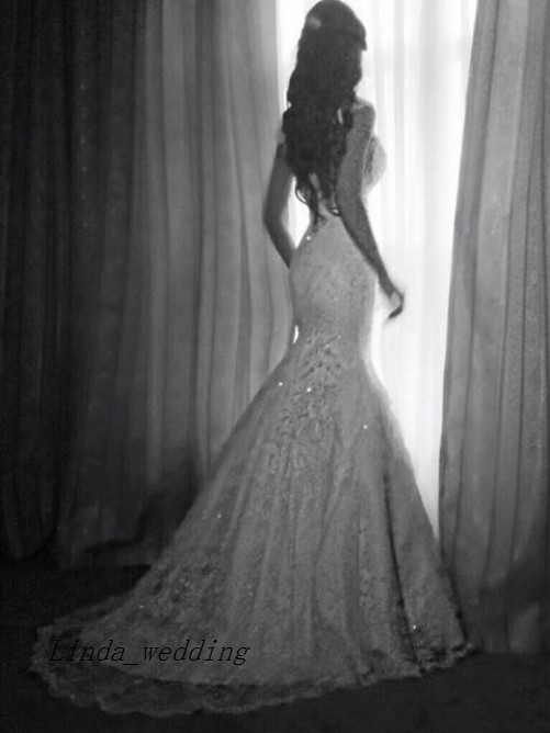 Free Shipping Elegant Beautiful Sheath Column Straps Sleeveless Court Train Lace Long Wedding Dresses Bridal Gowns