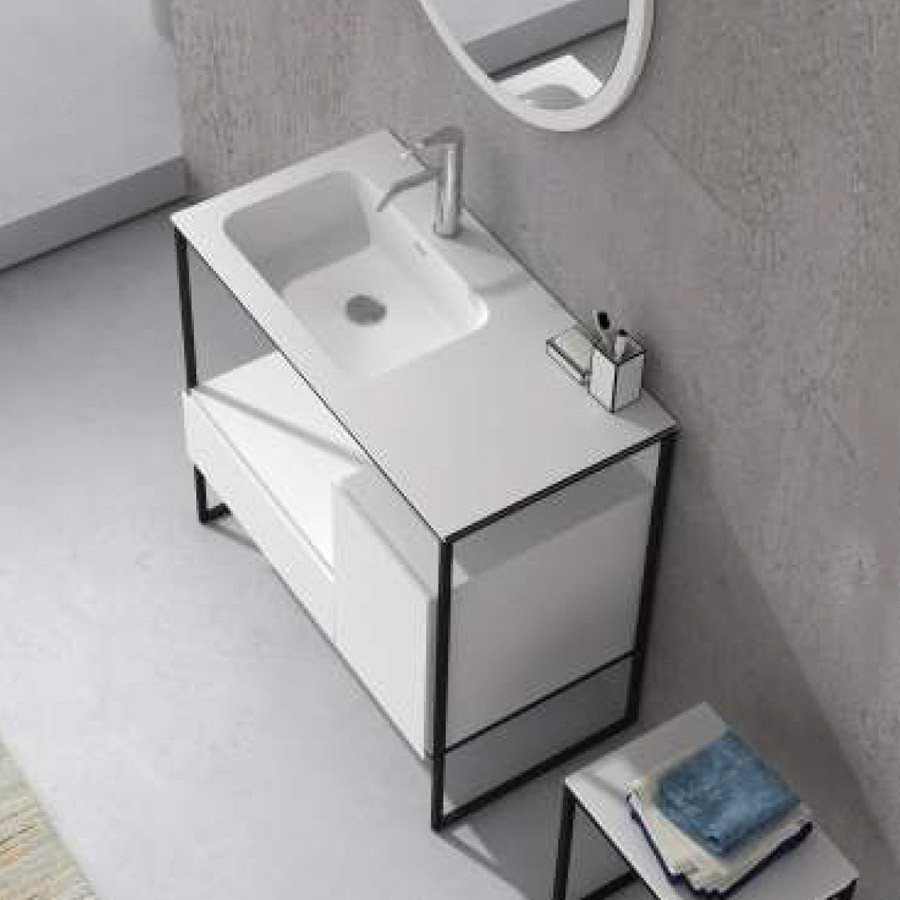 90cm Furniture Bath Vanity Cabinet Stone Solid Surface Basin Blum Soft Close Mechanism 2701-0