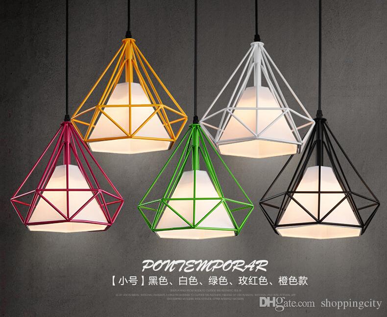 Vintage Iron Pendant Lights Diamond Shape Industrial Minimalist Creative LED Pendant Light Hanging Lamp Bar Cafe Restaurant Home