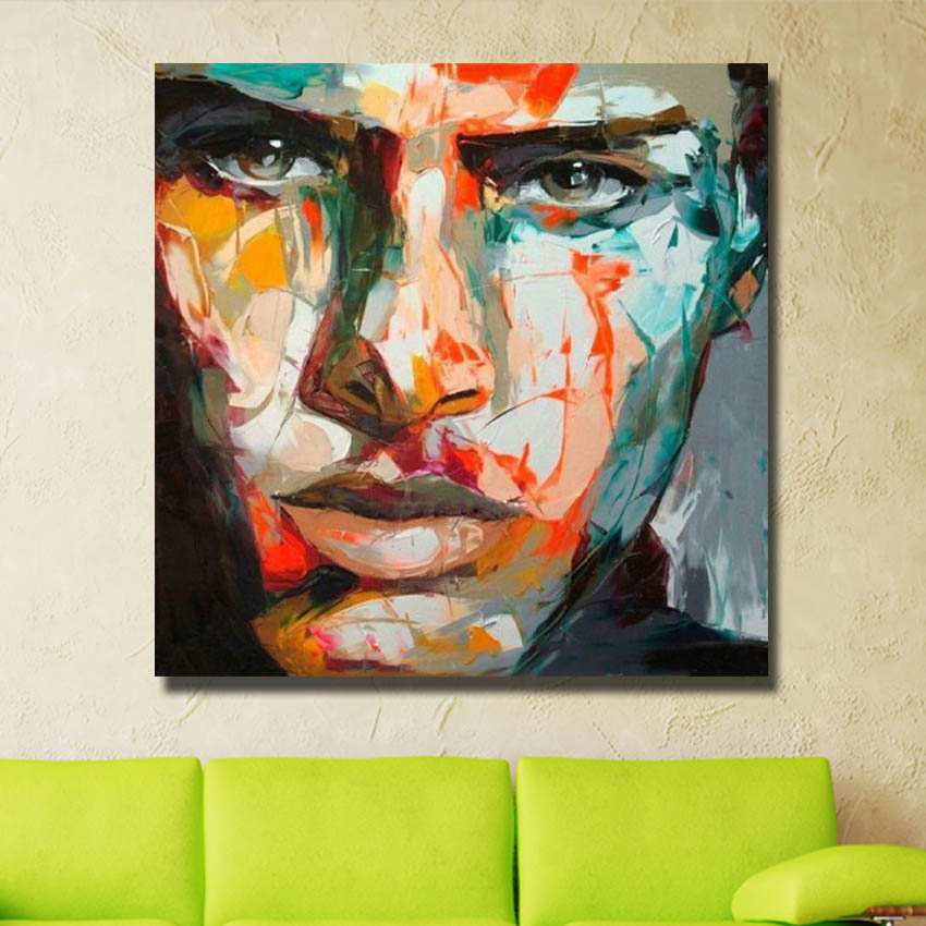 Handsome Modern Wall Painting Man Face Oil Painting Wall Decor Hand Painted Painting on Canvas No Framed - view 3