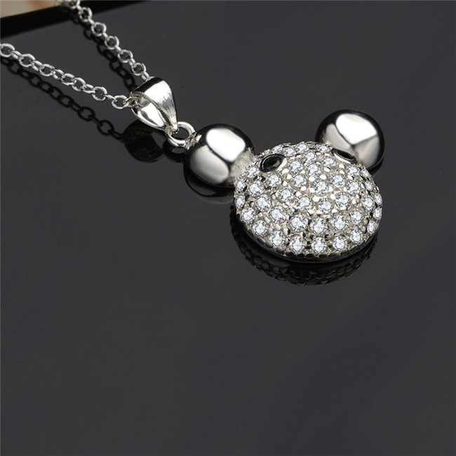 Free shipping bear pendant necklace white gemstone sterling silver plate necklace STSN541,hot sale fashion 925 silver necklace factory