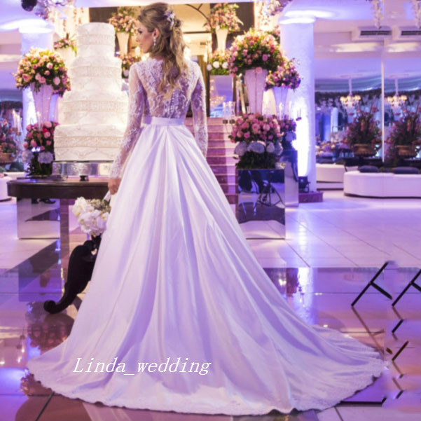 2019 Traditional Long Sleeve White Wedding Dresses Good Quality Princess Lace A Line Bridal Party Gowns