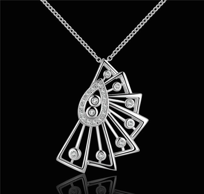 Best gift fan shape Pendant Necklace white gemstone sterling silver necklace STSN501,fashion 925 silver necklace factory direct sale
