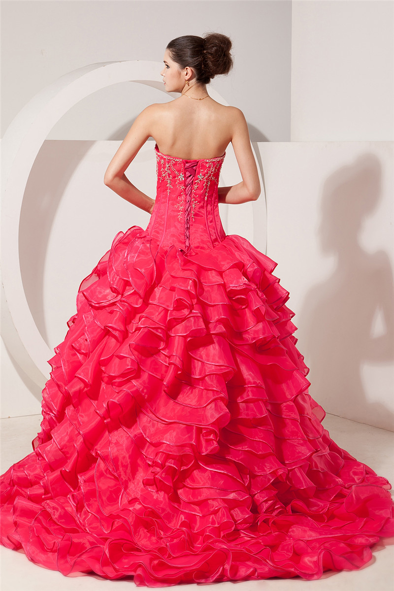 2017 Sexy Sweetheart Crystal Tiered Ball Gown Quinceanera Dress with Beading Organza Plus Size Sweet 16 Dress Vestido Debutante Gowns BQ62