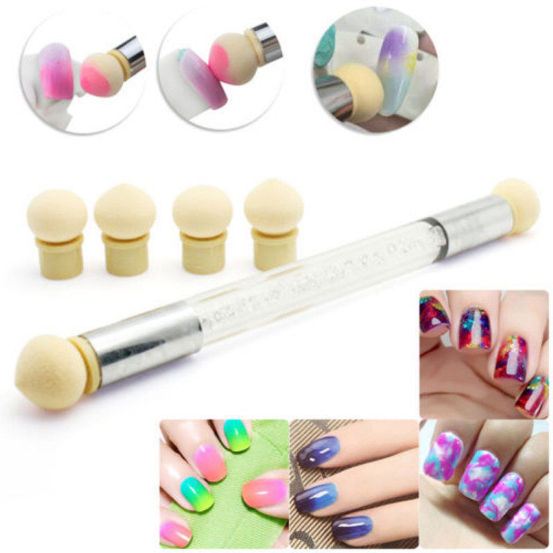 Dual head Nail Art Sponge Brush Pen Kit Rhinestone Handle Stamping Transfer Tool #R48