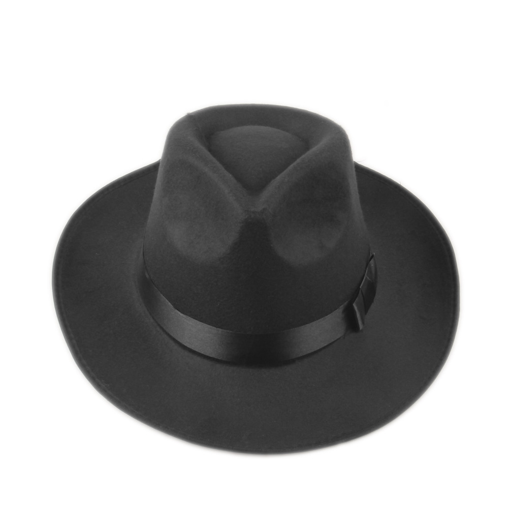 Wholesale-Unisex Men Women felt fedora hat Cappelli Jazz Felt Floppy Ribbon Band Wide Brim Panama Hat elegant gorras hombre Gangster Cap 7