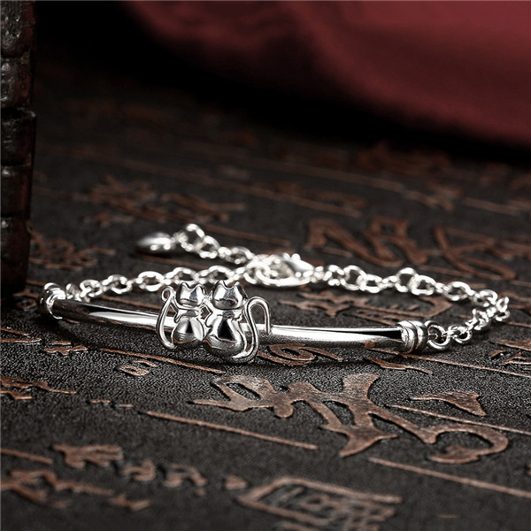 Hot sale christmas gift 925 silver Double Cat Bracelet DFMCH389,Brand new fashion 925 sterling silver plated Chain link bracelets high grade