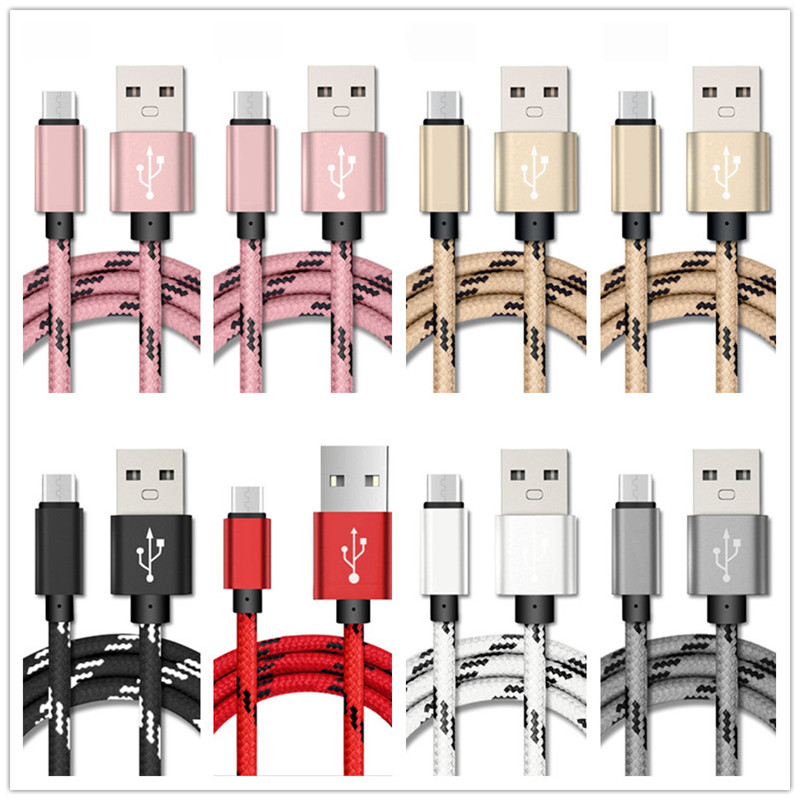 1M 2M 3M Fabric braided cable Micro type c usb data sync charging cables for samsung S10 S23 S25 s8 plus htc lg phone cable wire