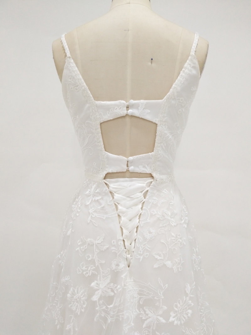 Romantic 2017 Real Photo Lace Spaghetti Wedding Dresses Cut-Out Back Lace Up Sheer Deep V Neck Long Bridal Gowns Custom Made China EN81814