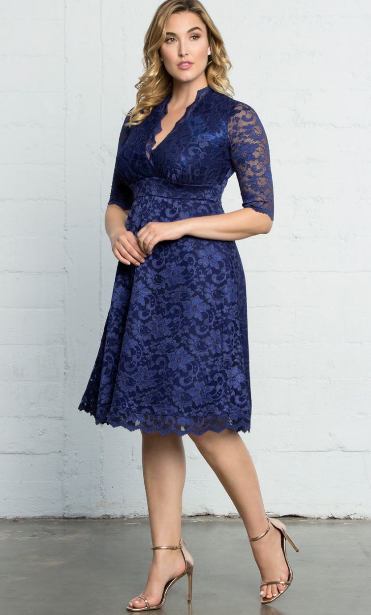 Blue Royal Plus Size Lace Formal Dresses With Half Sleeves Deep V Neck Knee Length Evening Gowns A E Cheap Short Prom Dress