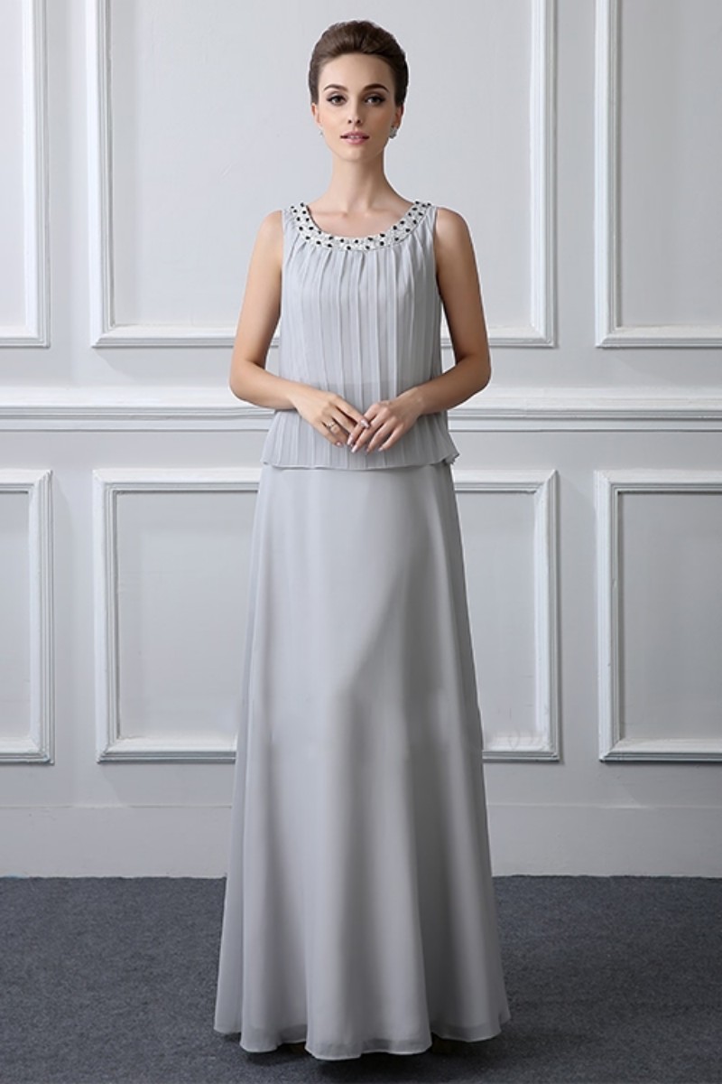 Light Grey Three Pieces Mother Of The Bride Dresses With Long Sleeve Jacket Beads Plus Size Mother's Dress Formal Occasion Gown