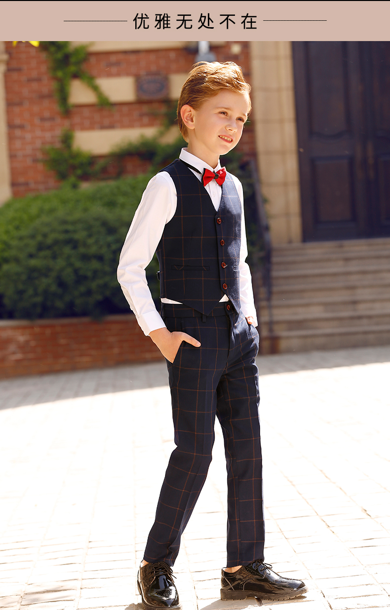 Four Piece Kids Wedding Suits New Arrival Peaked Lapel Custom Made Boys Formal Wear (Jacket + Pants +Pocket Square +Bow Tie) Gowns For Boys
