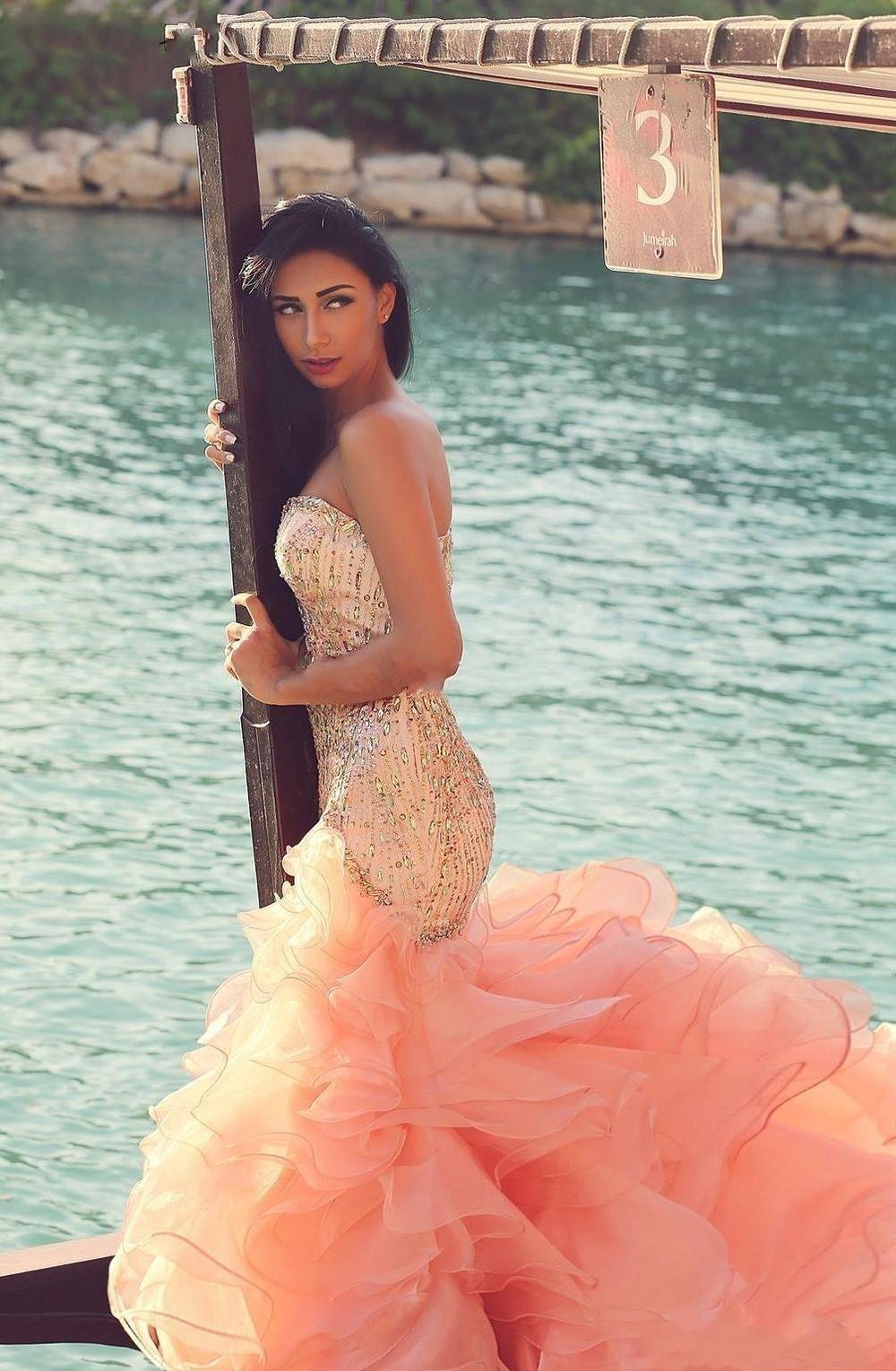 2018 Arabic Evening Dresses Sweetheart Crystal Beaded Mermaid Peach Organza Formal Party Prom Gowns Long Ruffles Tiered Dubai Abaya Dress, Pink
2018 Arabic Evening Dresses Sweetheart Crystal Beaded Mermaid Peach Organza Formal Party Prom Gowns Long Ruffles Tiered Dubai Abaya Dress, Pink