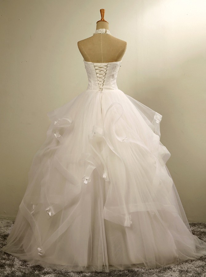 Sheer Halter Neck Organza Ball Gown Wedding Dresses with Appliques Beading Lace-up Real Photo Floor-Length Bridal Gowns Vestidos De Novia