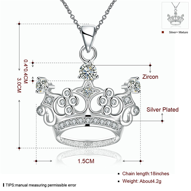 Hot sale crown shape Pendant necklace white gemstone sterling silver plate necklace STSN743,fashion 925 silver necklace factory direct sale