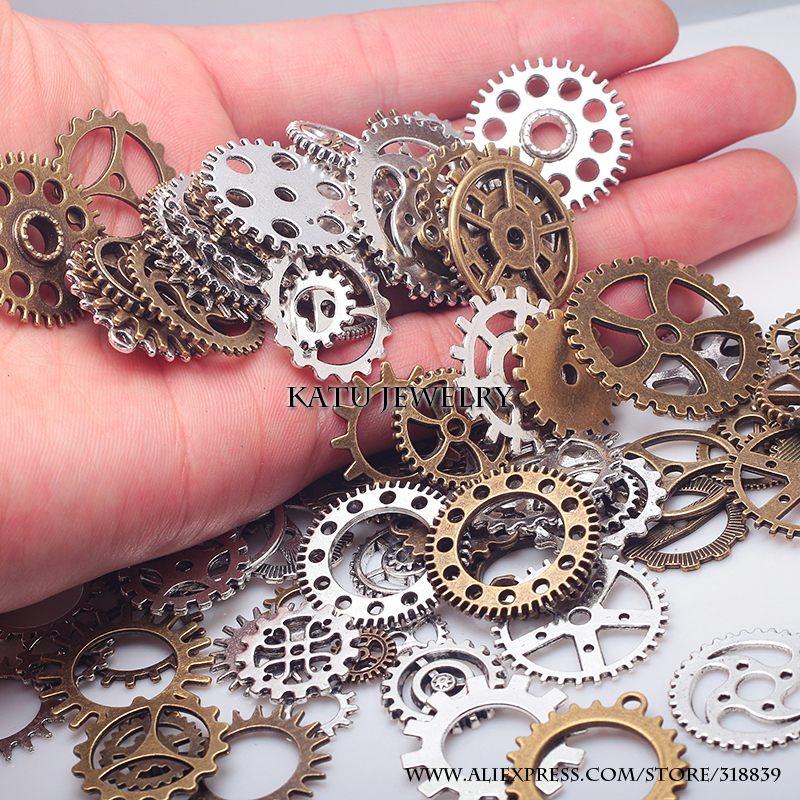 Wholesale-Vintage Metal Mixed Gears Charms For Jewelry Making Diy Steampunk Gear Pendant Charms Wholesale 100pcs/lot C8318a