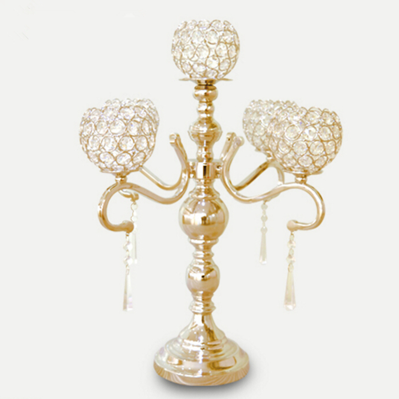 55 cm height 5-arms metal Gold/ Silver candelabras with crystal pendants wedding candle holder Event centerpiece 10 pcs/lot