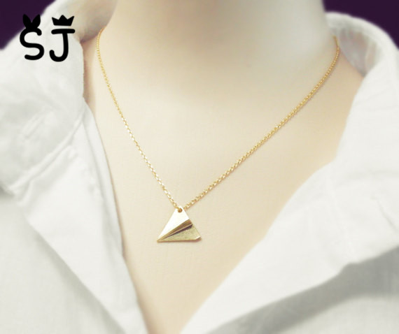 30PCS Gold Silver Origami Plane Necklace Paper Plane Necklace Tiny Aircraft Airplane Necklaces Jewelry for women