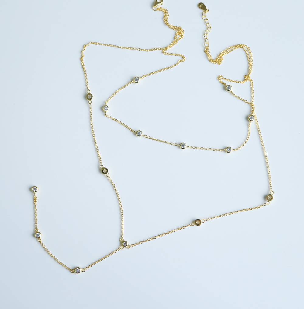 925 sterling silver layer long chain necklace for women wedding with gold silver color plated cz paved station jewelry