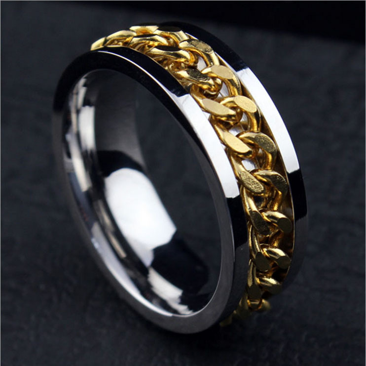 Wholesale-2015 New Romatic Love Stainless Steel Couple Rings Classic Mens Silver Gold Curb Wedding Rings Free shipping