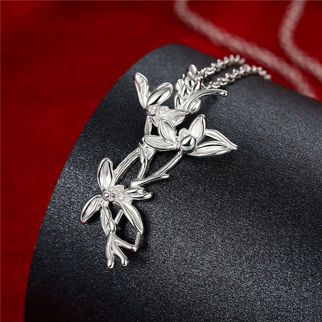 Hot sale women's Three-dimensional Pendant necklace white gemstone sterling silver plated necklace STSN750, fashion 925 silver necklace