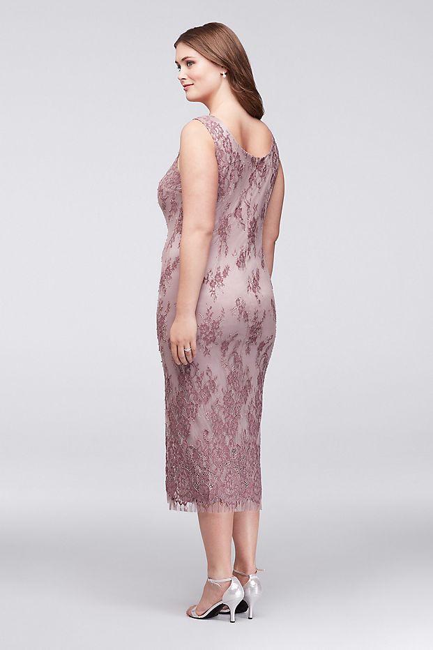 Elegant Lace Mother Of The Bride Dresses With Jackets Scoop Neck Chiffon Wedding Guest Dress Tea Length Sheath Plus Size Evening Gowns