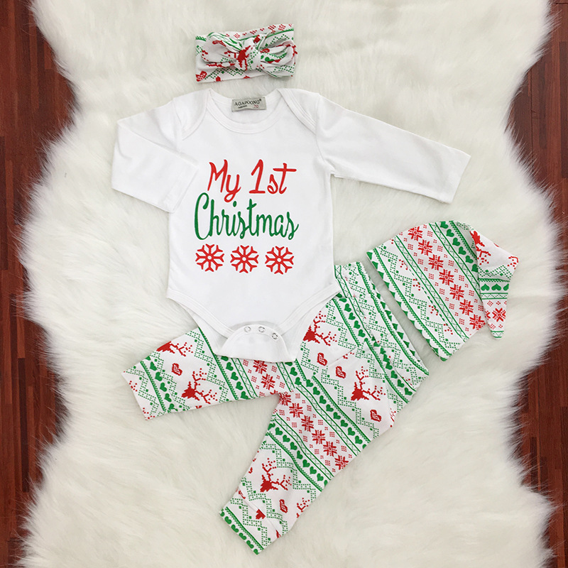 New Christmas Clothing sets 4pcs Outfit 'My First Christmas' Long-sleeved Baby Rompers Set with Hairband Hat, As pic
New Christmas Clothing sets 4pcs Outfit 'My First Christmas' Long-sleeved Baby Rompers Set with Hairband Hat, As pic