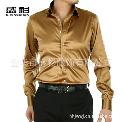 Wholesale-Men silver silk shirt Men Senior black shiny silk satin long-sleeved shirt Tuxedo Shirts